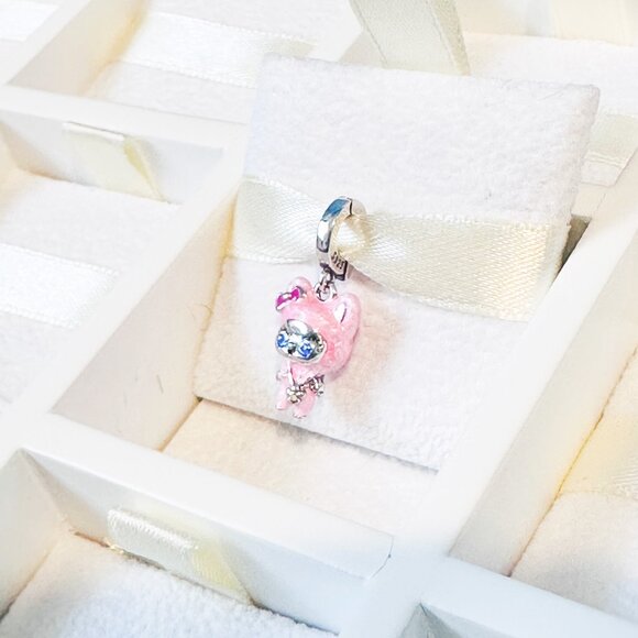 925 Sterling Silver Cat In Pink Costume Dangle Charm Fits Pandora Charm Bracelet - Picture 4 of 8